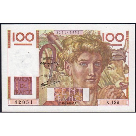 F 28-10 - 31/10/1946 - 100 francs - Jeune Paysan - Série X.129 - Etat : SUP