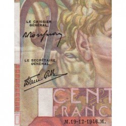 F 28-12 - 19/12/1946 - 100 francs - Jeune Paysan - Série V.168 - Etat : TTB