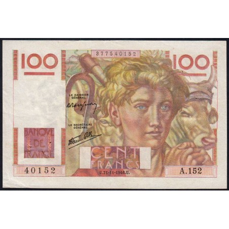 F 28-11v (variété) - 21/11/1946 - 100 francs - Jeune Paysan - Série A.152 - Etat : SUP-