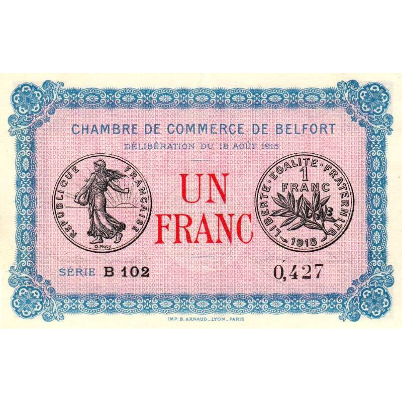 Belfort - Pirot 23-9 - 1 franc - Série B 102 - 18/08/1915 - Etat : SUP