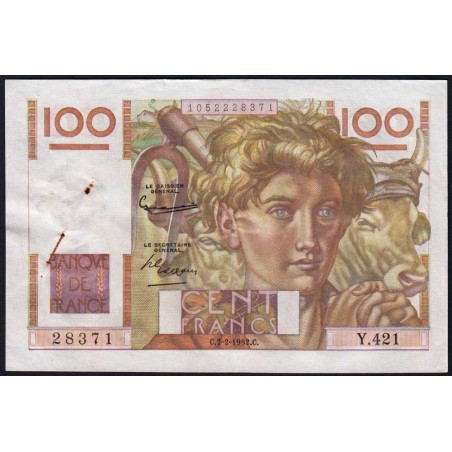 F 28-31 - 07/02/1952 - 100 francs - Jeune Paysan - Série Y.421 - Etat : SUP-