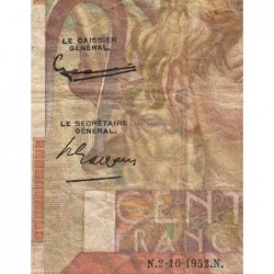 F 28-34 - 02/10/1952 - 100 francs - Jeune Paysan - Série V.497 - Etat : TB