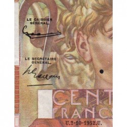 F 28-34 - 02/10/1952 - 100 francs - Jeune Paysan - Série A.504 - Etat : TTB