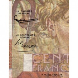 F 28-34 - 02/10/1952 - 100 francs - Jeune Paysan - Série W.508  (remplacement) - Etat : TB