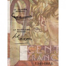 F 28-34 - 02/10/1952 - 100 francs - Jeune Paysan - Série W.508 - Remplacement - Etat : TB