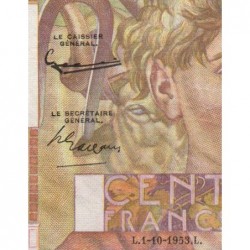 F 28-39 - 01/10/1953 - 100 francs - Jeune Paysan - Série J.567 - Etat : TTB+