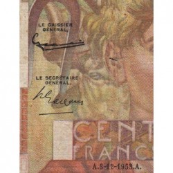 F 28-40 - 03/12/1953 - 100 francs - Jeune Paysan - Série R.569 - Etat : B