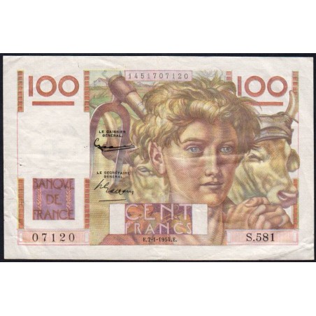 F 28-41 - 07/01/1954 - 100 francs - Jeune Paysan - Série S.581 - Etat : TTB