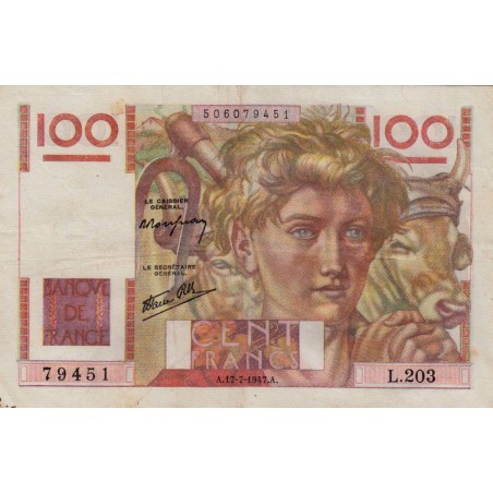 F 28ter-01 - 17/07/1947 - 100 francs - Jeune Paysan - Série L.203 - Erreur signature - Etat : TTB