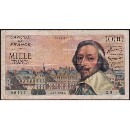 F 42-02 - 03/09/1953 - 1000 francs - Richelieu - Série C.3 - Etat : TB+