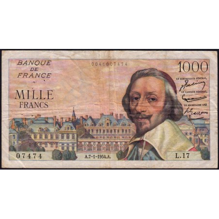 F 42-04 - 07/01/1954 - 1000 francs - Richelieu - Série L.17 - Etat : TB