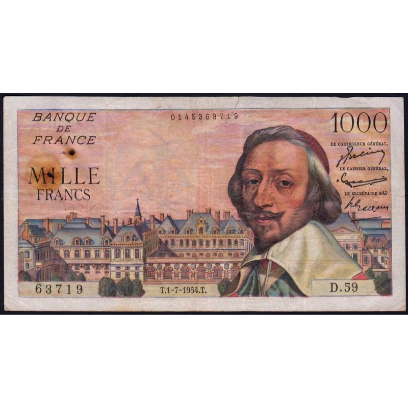 F 42-06 - 01/07/1954 - 1000 francs - Richelieu - Série D.59 - Etat : TB-