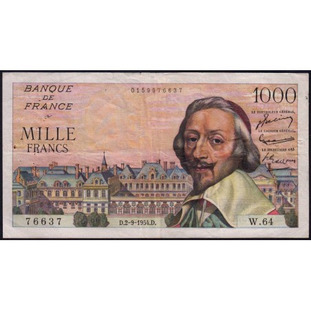 F 42-07 - 02/09/1954 - 1000 francs - Richelieu - Série W.64 - Remplacement - Etat : TB+