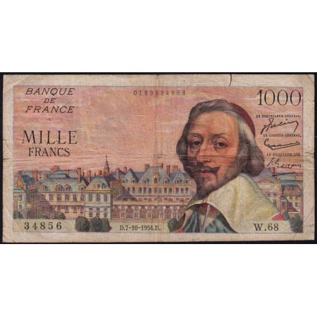 F 42-08 - 07/10/1954 - 1000 francs - Richelieu - Série W.68 - Remplacement - Etat : TB-