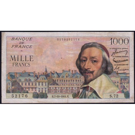 F 42-08 - 07/10/1954 - 1000 francs - Richelieu - Série S.72 - Etat : TB+