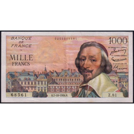 F 42-08 - 07/10/1954 - 1000 francs - Richelieu - Série Z.81 - Etat : TTB+