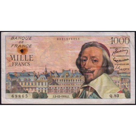 F 42-09 - 02/12/1954 - 1000 francs - Richelieu - Série Q.93 - Etat : TB