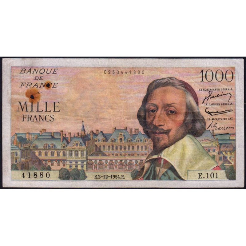 F 42-09 - 02/12/1954 - 1000 francs - Richelieu - Série E.101 - Etat : TB+