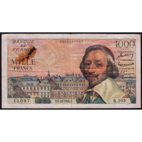 F 42-09 - 02/12/1954 - 1000 francs - Richelieu - Série B.103 - Etat : TB-