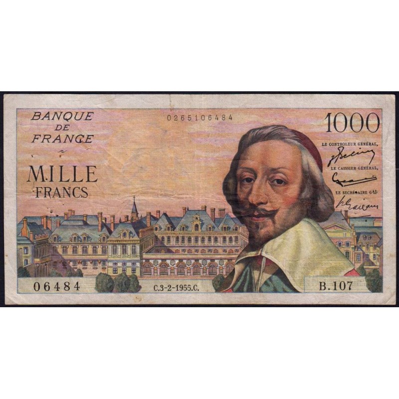 F 42-10 - 03/02/1955 - 1000 francs - Richelieu - Série B.107 - Etat : TTB-