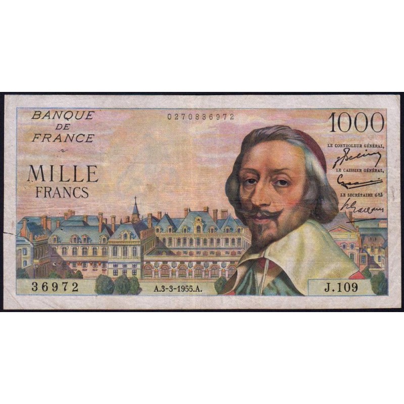 F 42-11 - 03/03/1955 - 1000 francs - Richelieu - Série J.109 - Etat : TTB-