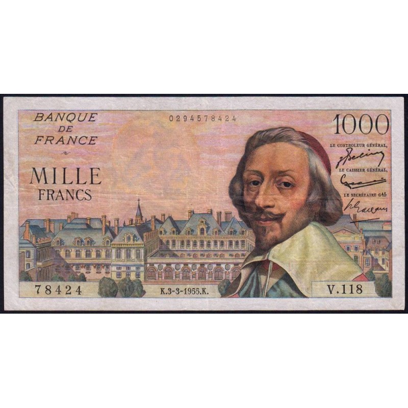 F 42-11 - 03/03/1955 - 1000 francs - Richelieu - Série V.118 - Etat : TTB-