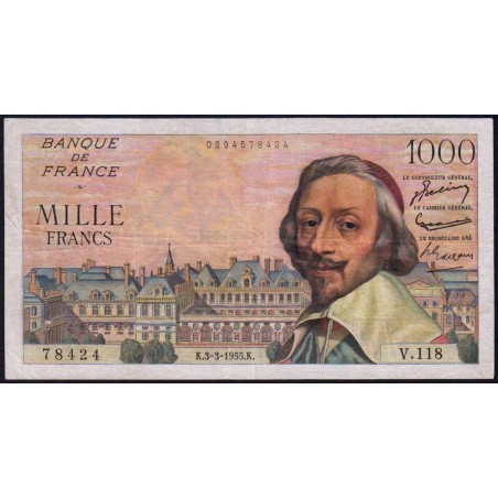 F 42-11 - 03/03/1955 - 1000 francs - Richelieu - Série V.118 - Etat : TTB-