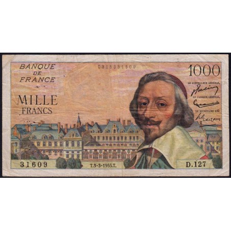 F 42-11 - 03/03/1955 - 1000 francs - Richelieu - Série D.127 - Etat : TB+