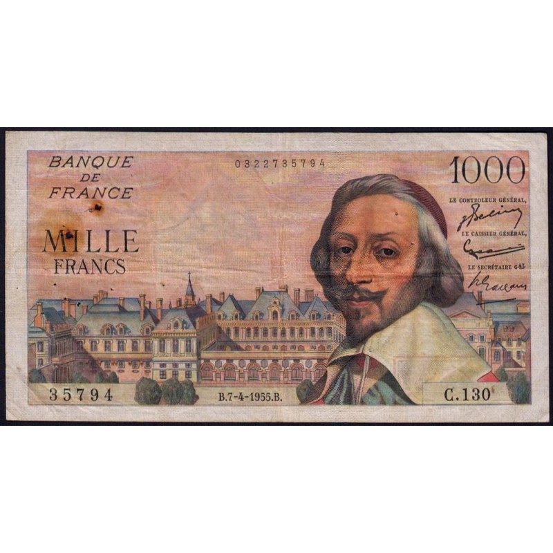 F 42-12 - 07/04/1955 - 1000 francs - Richelieu - Série C.130 - Etat : TB+