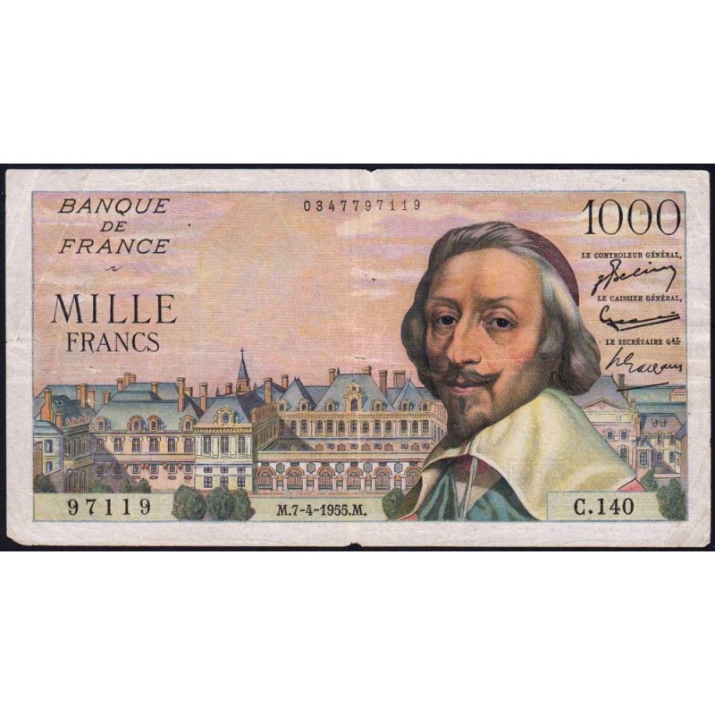 F 42-12 - 07/04/1955 - 1000 francs - Richelieu - Série C.140 - Etat : TB+