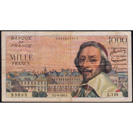 F 42-12 - 07/04/1955 - 1000 francs - Richelieu - Série Z.148 - Etat : TB+