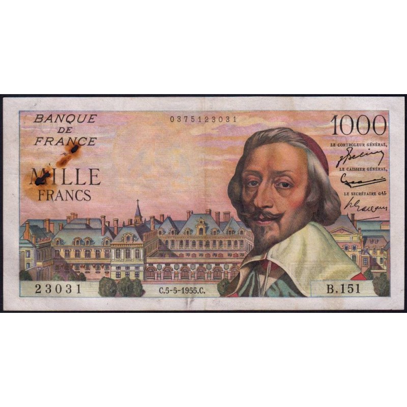 F 42-13 - 05/05/1955 - 1000 francs - Richelieu - Série B.151 - Etat : TB