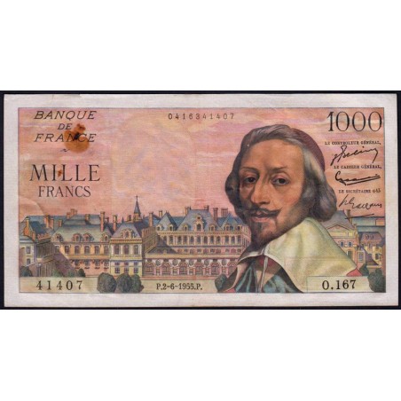 F 42-14 - 02/06/1955 - 1000 francs - Richelieu - Série O.167 - Etat : TB+