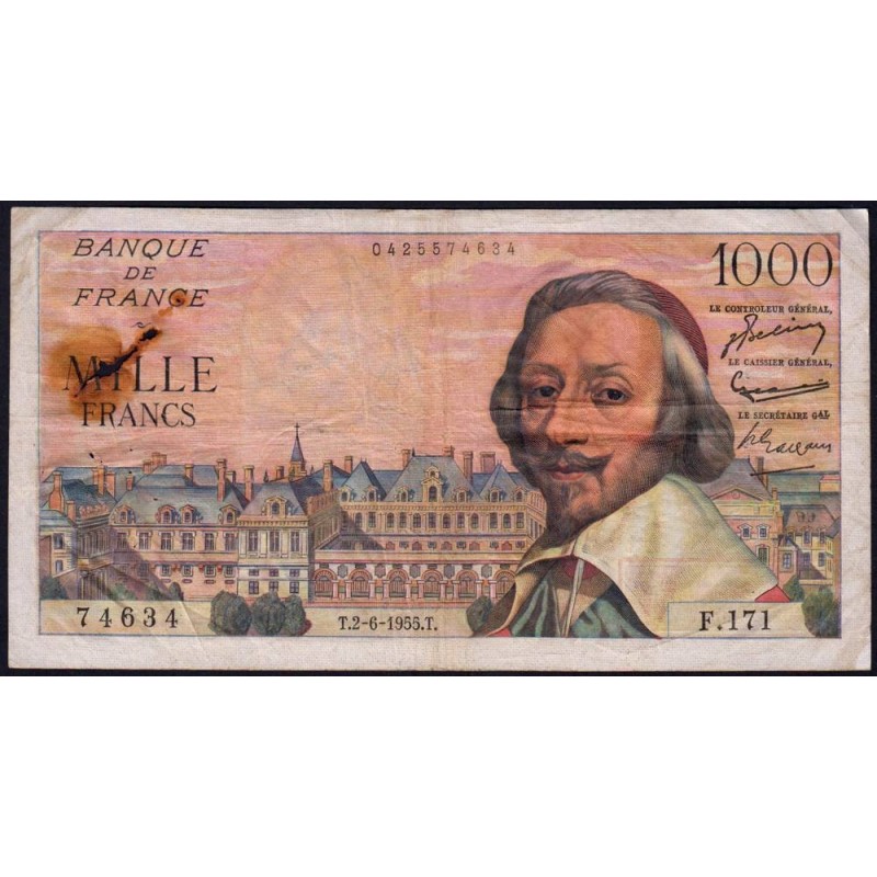 F 42-14 - 02/06/1955 - 1000 francs - Richelieu - Série F.171 - Etat : TB-