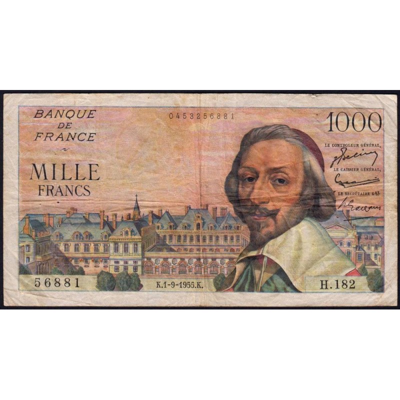 F 42-15 - 01/09/1955 - 1000 francs - Richelieu - Série H.182 - Etat : TB