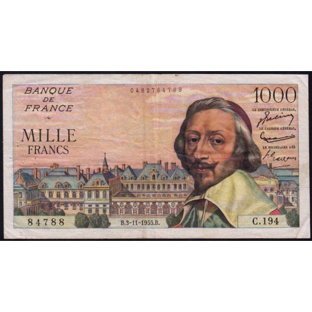 F 42-16 - 03/11/1955 - 1000 francs - Richelieu - Série C.194 - Etat : TTB