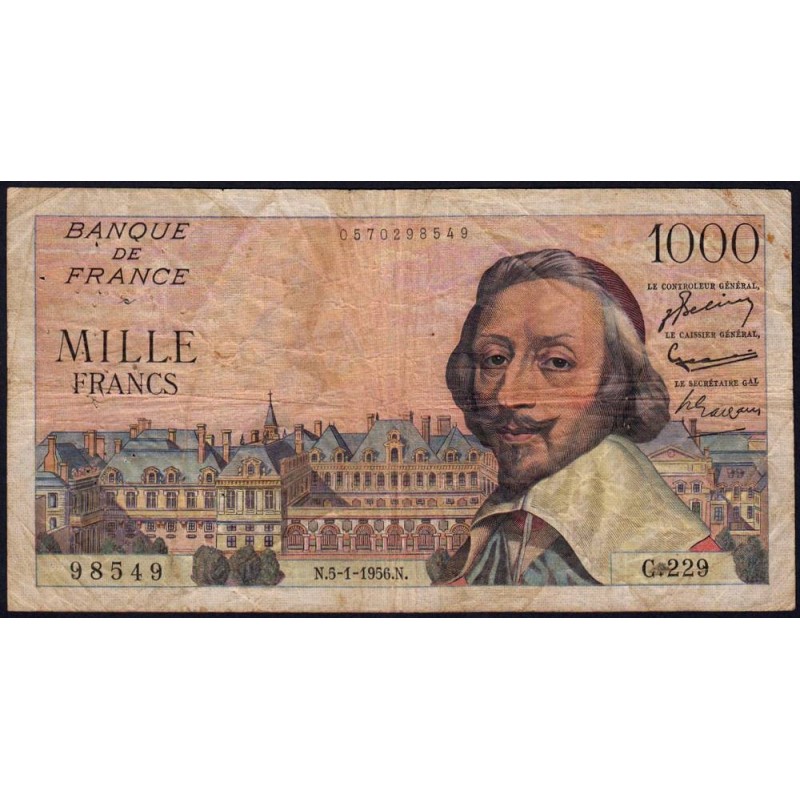 F 42-18 - 05/01/1956 - 1000 francs - Richelieu - Série C.229 - Etat : TB-