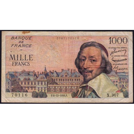 F 42-24 - 06/12/1956 - 1000 francs - Richelieu - Série X.307 - Etat : TB-