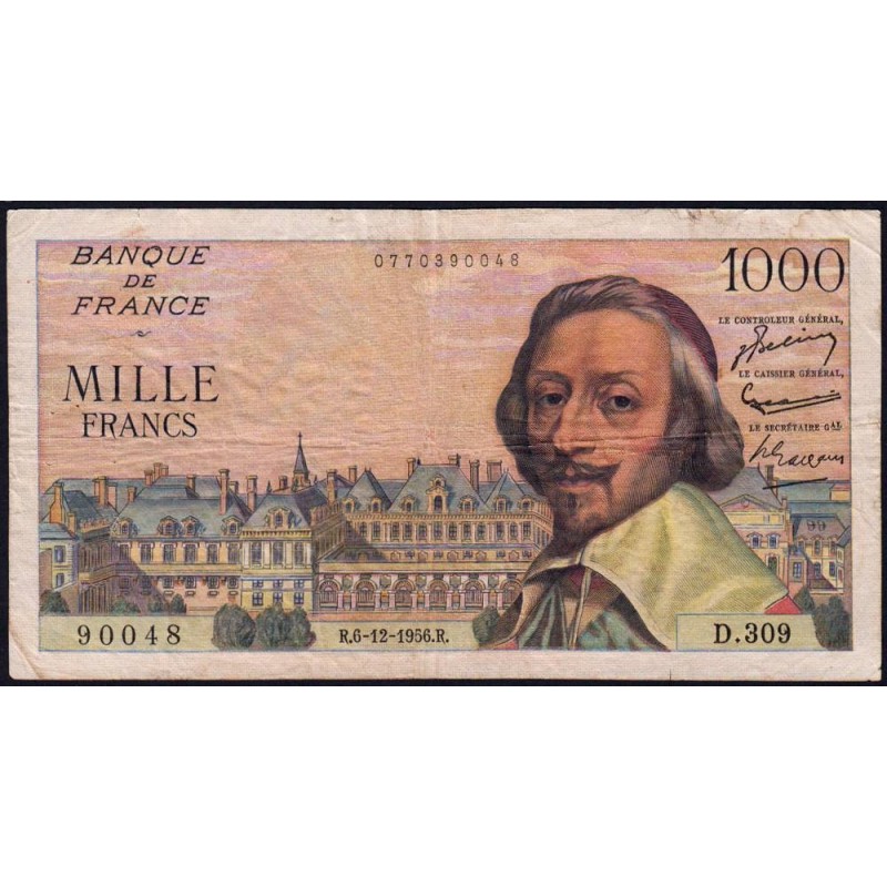 F 42-24 - 06/12/1956 - 1000 francs - Richelieu - Série D.309 - Etat : TB