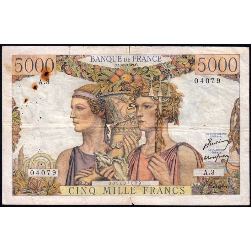 F 48-01 - 10/03/1949 - 5000 francs - Terre et Mer - Série A.3 - Etat : TB