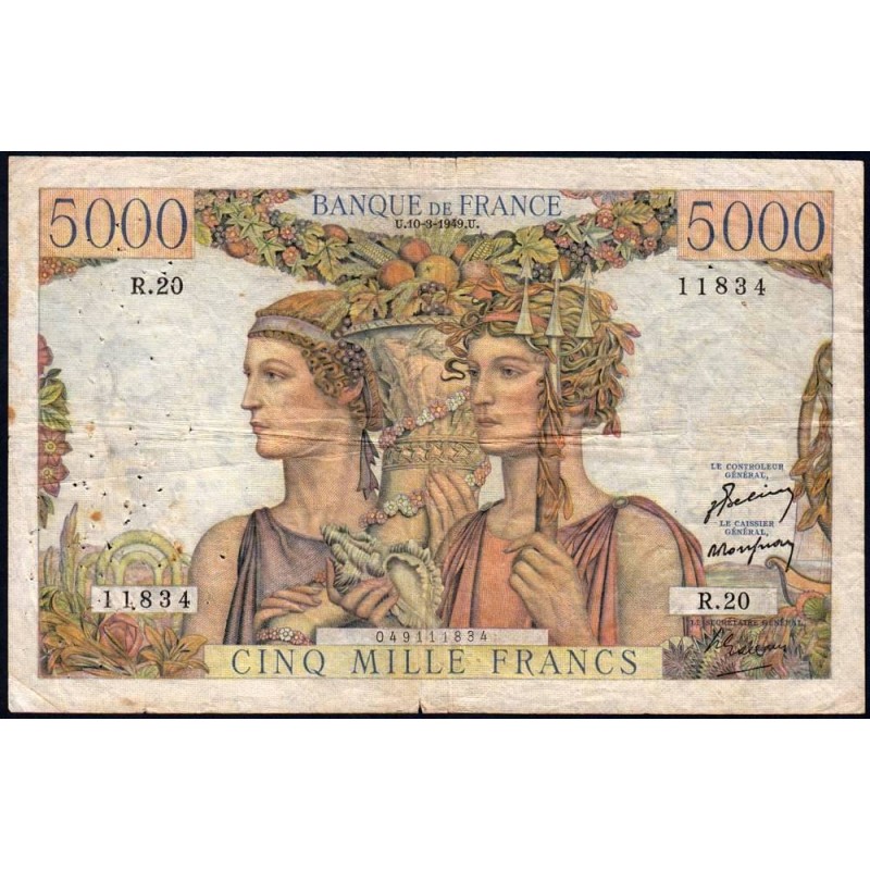 F 48-01 - 10/03/1949 - 5000 francs - Terre et Mer - Série R.20 - Etat : TB+
