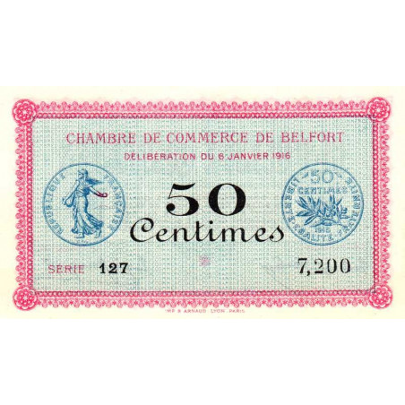 Belfort - Pirot 23-17 - 50 centimes - Série 127 - 06/01/1916 - Etat : NEUF