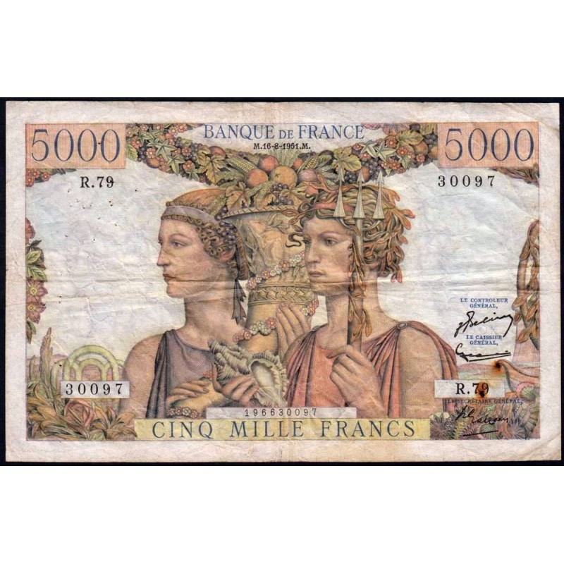F 48-05 - 16/08/1951 - 5000 francs - Terre et Mer - Série R.79 - Etat : TB+