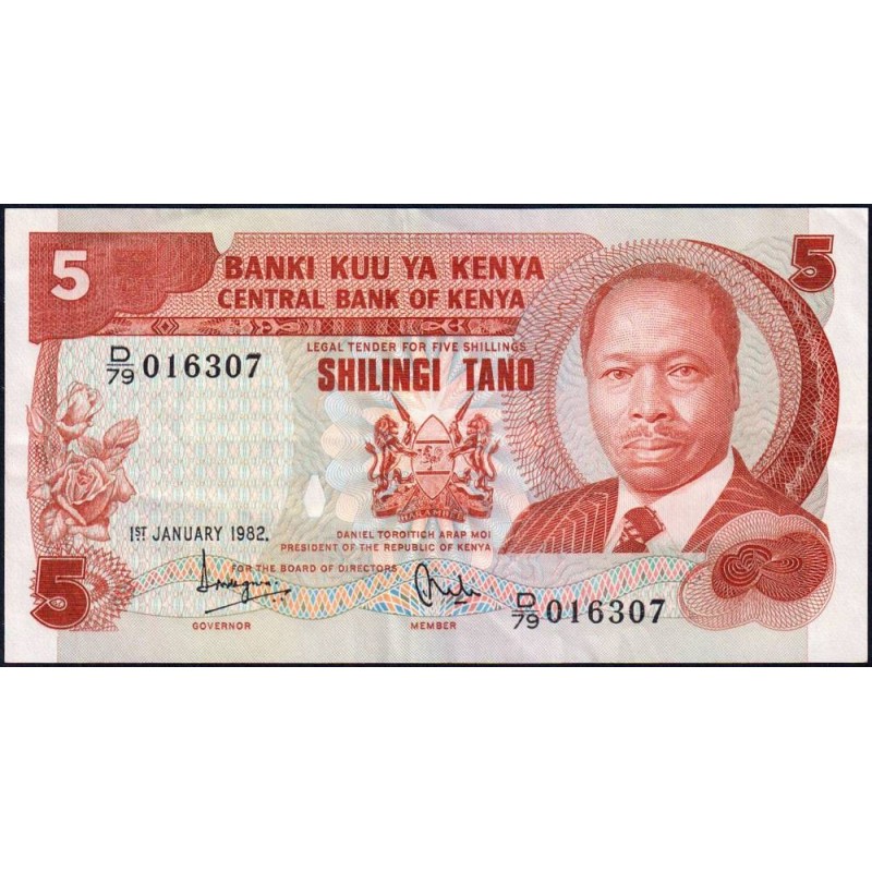 Kenya - Pick 19b - 5 shillings - Série D/79 - 01/01/1982 - Etat : TTB+