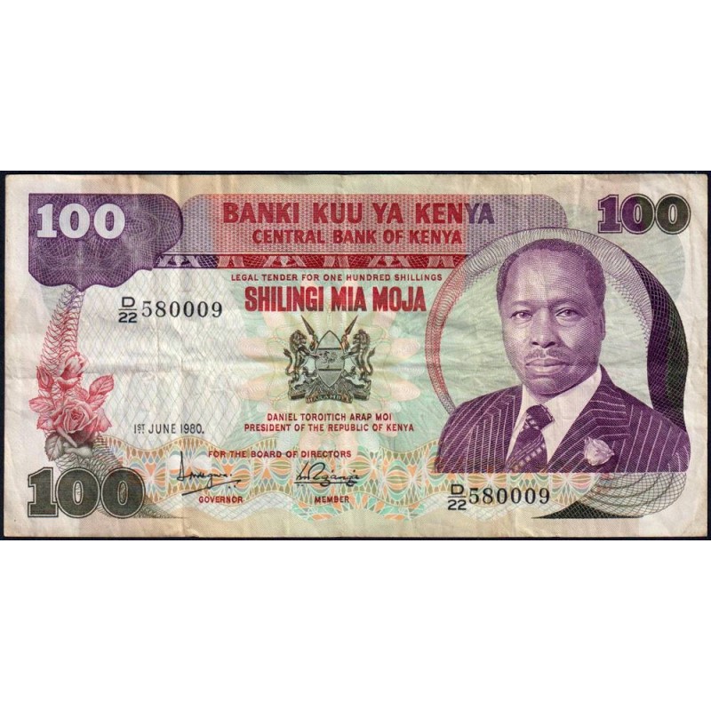 Kenya - Pick 23a - 100 shillings - Série D/22 - 01/06/1980 - Etat : TB+