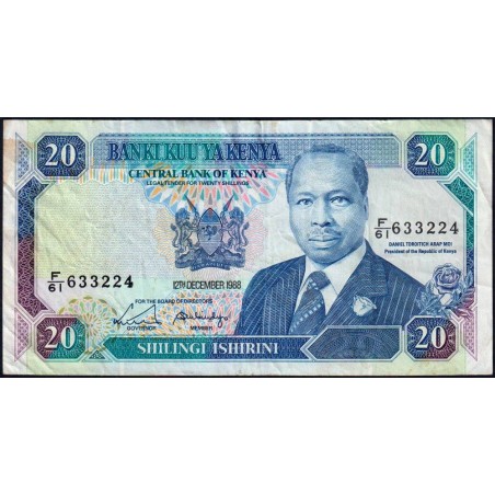 Kenya - Pick 25a - 20 shillings - Série F/61 - 12/12/1988 - Etat : TB