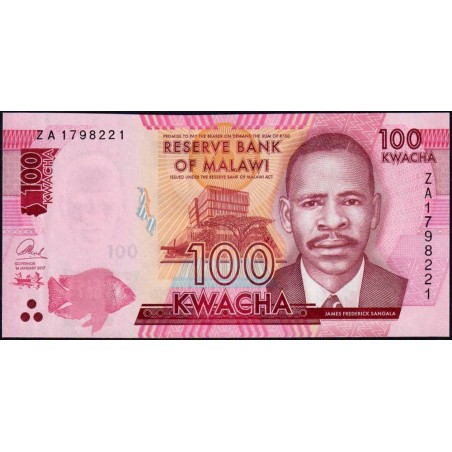 Malawi - Pick 65cr - 100 kwacha - Série ZA (remplacement) - 01/01/2017 - Etat : NEUF