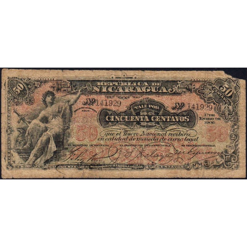 Nicaragua - Pick 34 -  50 centavos - Sans série - 01/01/1906 - Etat : B