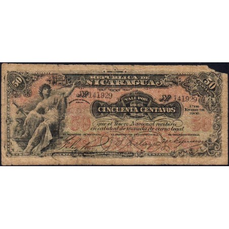 Nicaragua - Pick 34 -  50 centavos - Sans série - 01/01/1906 - Etat : B