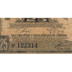 Nicaragua - Pick 80 -  25 centavos de córdoba - Série de 1938 - Etat : B+